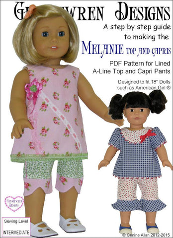 Genniewren 18 Inch Modern Melanie Top and Capri Pants 18" Doll Clothes Pattern larougetdelisle