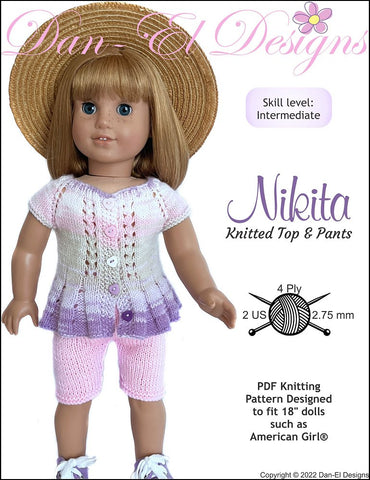 Dan-El Designs Knitting Nakita Knitted Top and Pants 18 inch Doll Clothes Knitting Pattern larougetdelisle