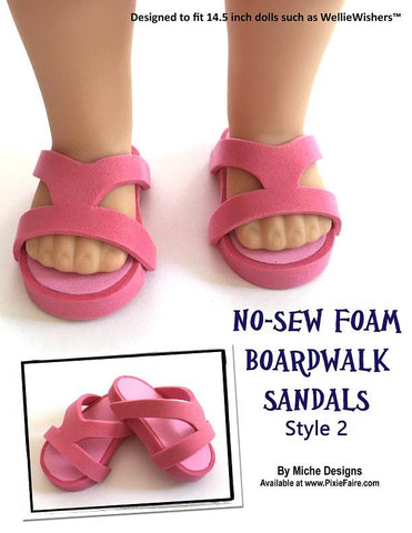 Miche Designs WellieWishers No-Sew Boardwalk Sandals 14.5" Doll Clothes Pattern larougetdelisle