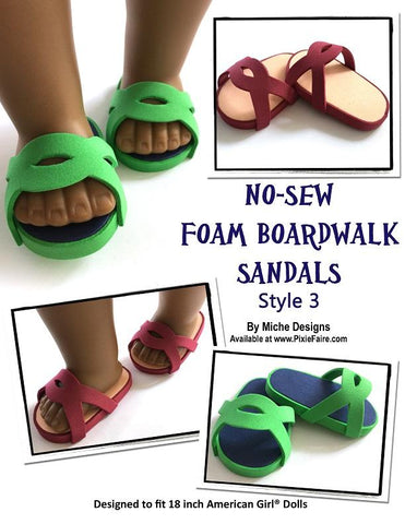 Miche Designs Shoes No-Sew Foam Boardwalk Sandals 18" Doll Shoe Pattern larougetdelisle