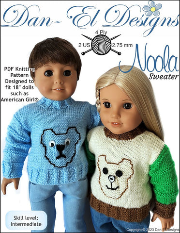 Dan-El Designs Knitting Noola Sweater 18" Doll Knitting Pattern larougetdelisle