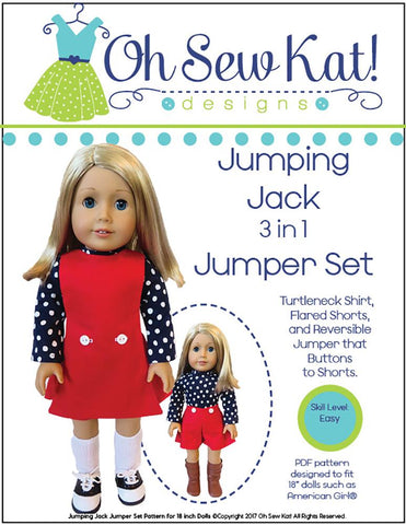 Oh Sew Kat 18 Inch Modern Jumping Jack 3 in 1 Jumper Set 18" Doll Clothes Pattern larougetdelisle