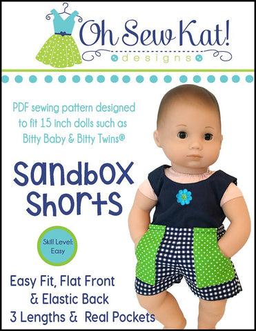 Oh Sew Kat Bitty Baby/Twin Sandbox Shorts 15" Baby Doll Clothes Pattern larougetdelisle