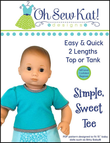 Oh Sew Kat Bitty Baby/Twin Simple Sweet Tee 15" Baby Doll Clothes Pattern larougetdelisle