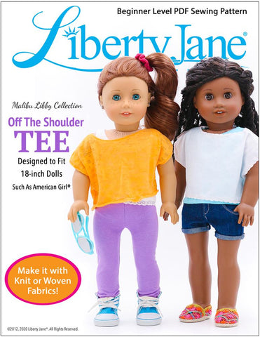 Liberty Jane 18 Inch Modern Off The Shoulder Tee 18" Doll Clothes Pattern larougetdelisle