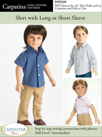 Carpatina Dolls Kidz n Cats Shirt with Long and Short Sleeves Pattern for Slim 18" Boy Dolls larougetdelisle