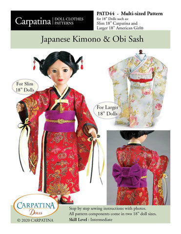 Carpatina Dolls 18 Inch Modern Japanese Kimono and Obi Sash Multi-sized Pattern for Regular and Slim 18" Dolls larougetdelisle