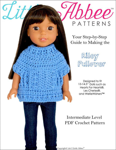 Little Abbee WellieWishers Riley Pullover Crochet Pattern for 13-14.5" Dolls larougetdelisle