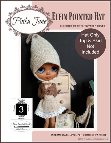 Pinku Jane Blythe/Pullip Elfin Pointed Hat Crochet Pattern For 12" Blythe Dolls larougetdelisle