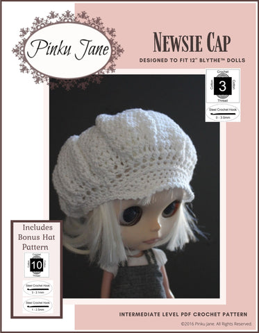 Pinku Jane Blythe/Pullip Newsie Cap Crochet Pattern For 12" Blythe Dolls larougetdelisle