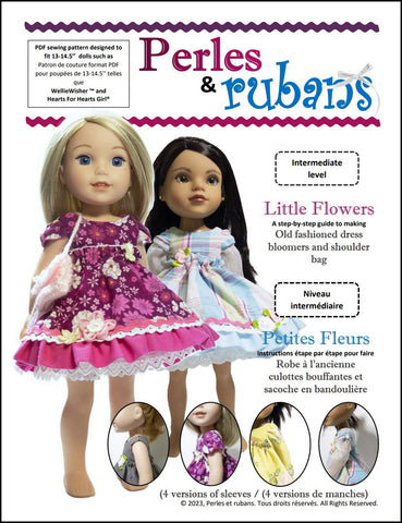 Perles & Rubans WellieWishers Little Flowers 13-14.5" Doll Clothes Pattern larougetdelisle