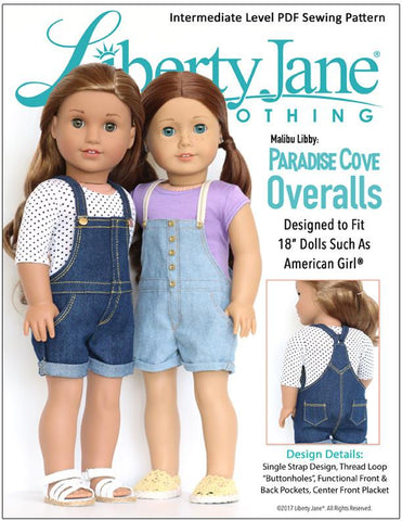 Liberty Jane 18 Inch Modern Paradise Cove Overalls 18" Doll Clothes Pattern larougetdelisle