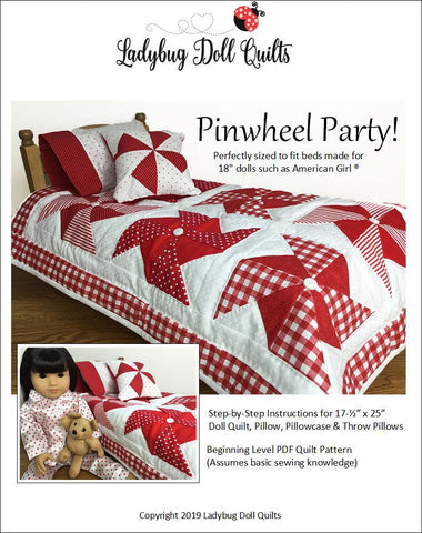 Ladybug Doll Quilts Quilt Pinwheel Party 18" Doll Quilt Pattern larougetdelisle