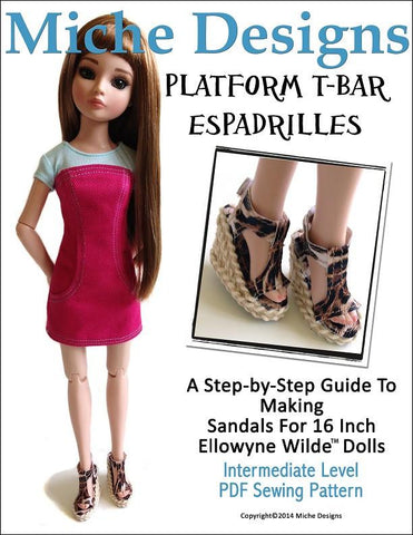 Miche Designs Ellowyne Platform T-Bar Espadrilles Pattern For Ellowyne Dolls larougetdelisle