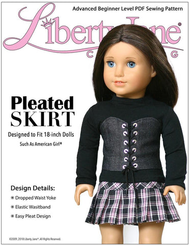 Liberty Jane 18 Inch Modern Pleated Skirt 18" Doll Clothes Pattern larougetdelisle