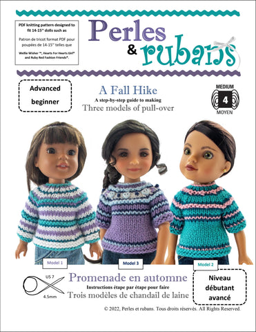 Perles & Rubans Knitting A Fall Hike 14-15" Doll Clothes Knitting Pattern larougetdelisle