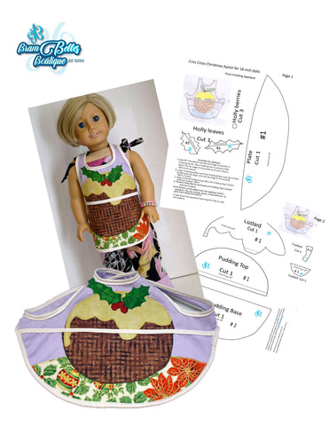 Brambelles boutique 18 Inch Modern Criss Cross Christmas Apron 18" Doll Accessories Pattern larougetdelisle