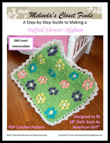 Melinda's Closet Finds Quilt Puffed Flower Afghan 18" Doll Crochet Pattern larougetdelisle