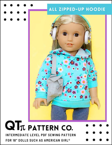 QTπ Pattern Co 18 Inch Modern All Zipped Up Hoodie 18" Doll Clothes Pattern larougetdelisle