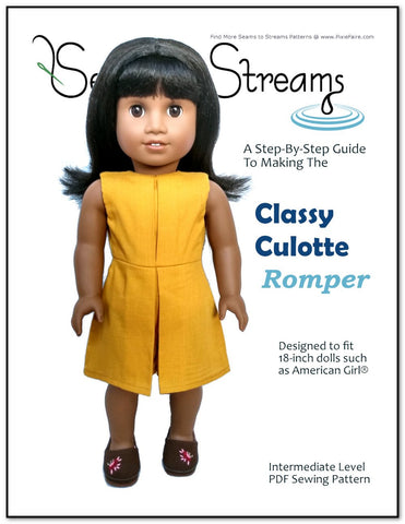 Seams to Streams 18 Inch Modern Classy Culotte Romper 18" Doll Clothes Pattern larougetdelisle