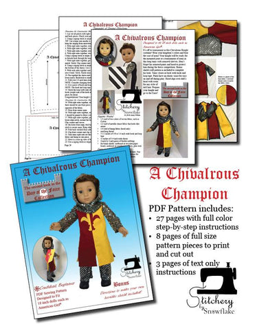 Stitchery By Snowflake 18 Inch Historical A Chivalrous Champion 18" Doll Clothes Pattern larougetdelisle