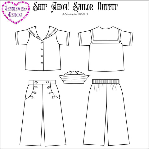 Genniewren 18 Inch Historical Ship Ahoy! Sailor Outfit 18" Doll Clothes Pattern larougetdelisle