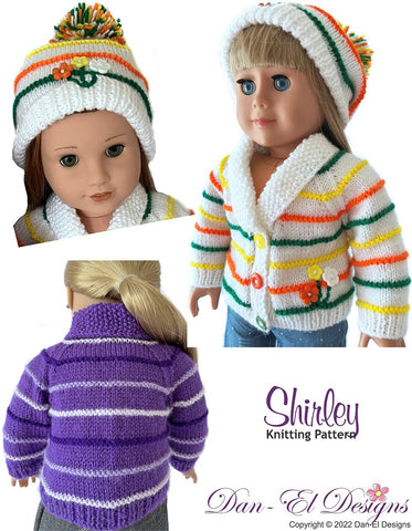 Dan-El Designs Knitting Shirley Sweater and Beanie 18 inch Doll Clothes Knitting Pattern larougetdelisle