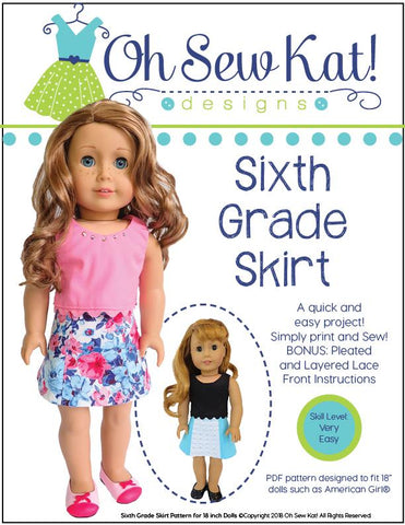 Oh Sew Kat 18 Inch Modern Sixth Grade Skirt 18" Doll Clothes Pattern larougetdelisle