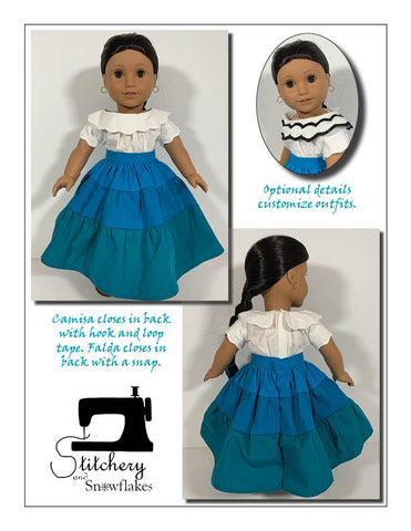 Stitchery By Snowflake 18 Inch Historical Tres Camisas y Faldas 18" Doll Clothes Pattern larougetdelisle