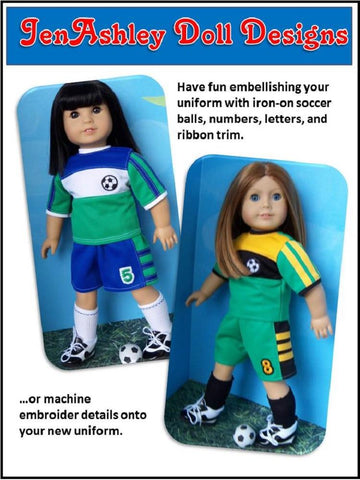 Jen Ashley Doll Designs 18 Inch Modern Soccer Uniform 18" Doll Clothes Pattern larougetdelisle