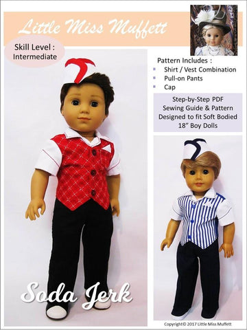 Little Miss Muffett 18 Inch Historical Soda Jerk 18" Doll Clothes Pattern larougetdelisle