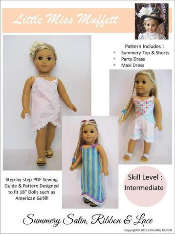 Little Miss Muffett 18 Inch Modern Summery Satin, Ribbon & Lace 18" Doll Clothes Pattern larougetdelisle