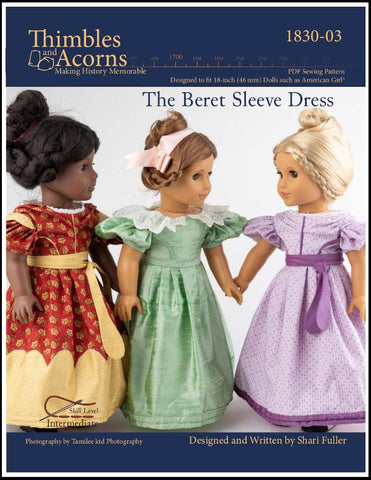 Thimbles and Acorns 18 Inch Historical The Beret Sleeve Dress 18" Doll Clothes larougetdelisle