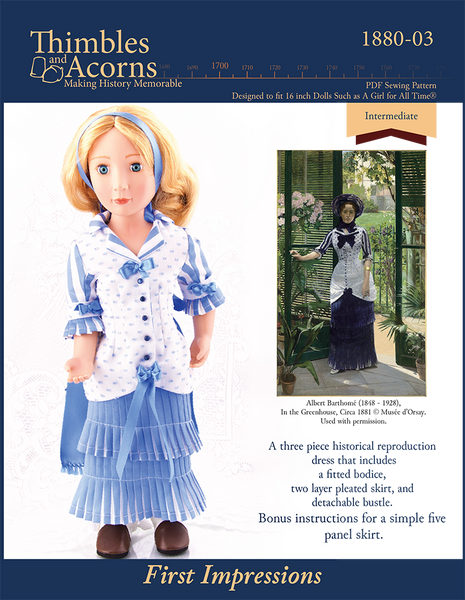 Thimbles And Acorns First Impressions Dress Doll Clothes Pattern 16 Inch Agat Dolls Pixie Faire