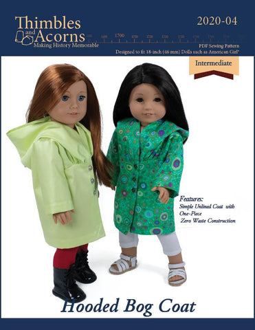 Thimbles and Acorns 18 Inch Modern Hooded Bog Coat 18" Doll Clothes Pattern larougetdelisle