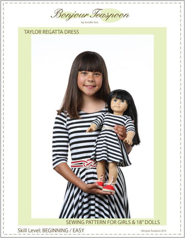 Bonjour Teaspoon Girls Taylor Regatta Dress for Girls and Dolls Bundle Pattern larougetdelisle