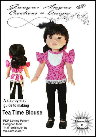Jacqui Angus Creations & Designs WellieWishers Tea Time Blouse 14.5" Doll Clothes Pattern larougetdelisle