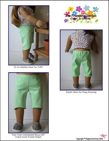 Peppermintsticks 18 Inch Modern The Friendship Garden Capri & Shorts 18" Doll Clothes larougetdelisle