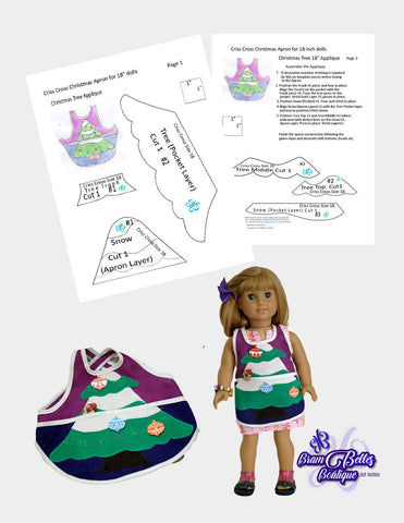 Brambelles boutique 18 Inch Modern Criss Cross Christmas Apron 18" Doll Accessories Pattern larougetdelisle
