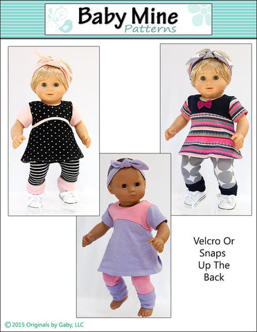 Baby Mine Bitty Baby/Twin Tri-City Knit Dress & Circle Leggings 15" Baby Doll Clothes Pattern larougetdelisle