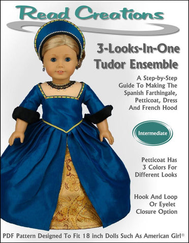 Read Creations 18 Inch Historical 3 Looks-In-One Tudor Ensemble 18" Doll Clothes Pattern larougetdelisle