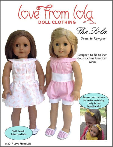 Love From Lola 18 Inch Modern The Lola Dress and Romper 18" Doll Clothes Pattern larougetdelisle