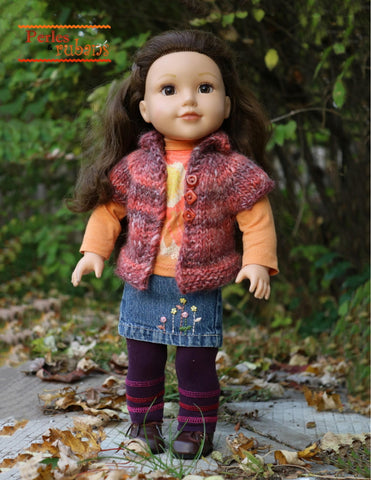 Perles & Rubans Knitting Vest for Chilly Days 18" Doll Clothes Knitting Pattern larougetdelisle