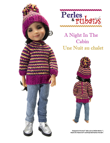 Perles & Rubans Knitting A Night in the Cabin 14-15" Doll Clothes Knitting Pattern larougetdelisle