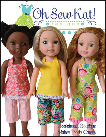 Oh Sew Kat WellieWishers Boardwalk Boutique Halter Top & Capris 14.5" Doll Clothes Pattern larougetdelisle