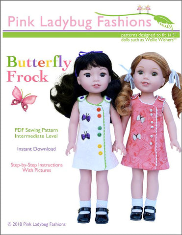 Pink Ladybug WellieWishers Butterfly Frock 14.5" Doll Clothes Pattern larougetdelisle
