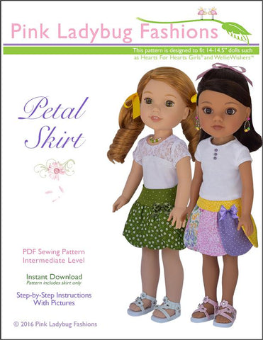 Pink Ladybug WellieWishers Petal Skirt 14.5" Doll Clothes Pattern larougetdelisle