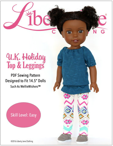 Liberty Jane WellieWishers U.K. Holiday Top and Leggings 14.5 Inch Doll Clothes Pattern larougetdelisle