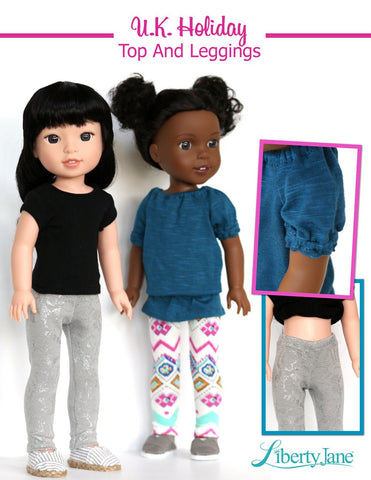 Liberty Jane WellieWishers U.K. Holiday Top and Leggings 14.5 Inch Doll Clothes Pattern larougetdelisle
