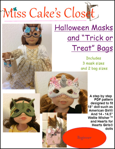 Miss Cake's Closet 18 Inch Modern Halloween Masks and Trick or Treat Bags 14-18" Doll Accessory Pattern larougetdelisle